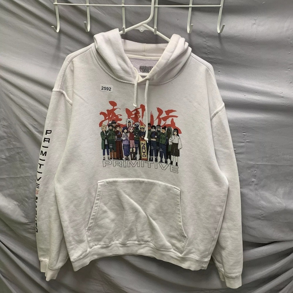 Naruto Shippuden Hoodie Adult Large White Long Sleeve Primitive Anime Men's